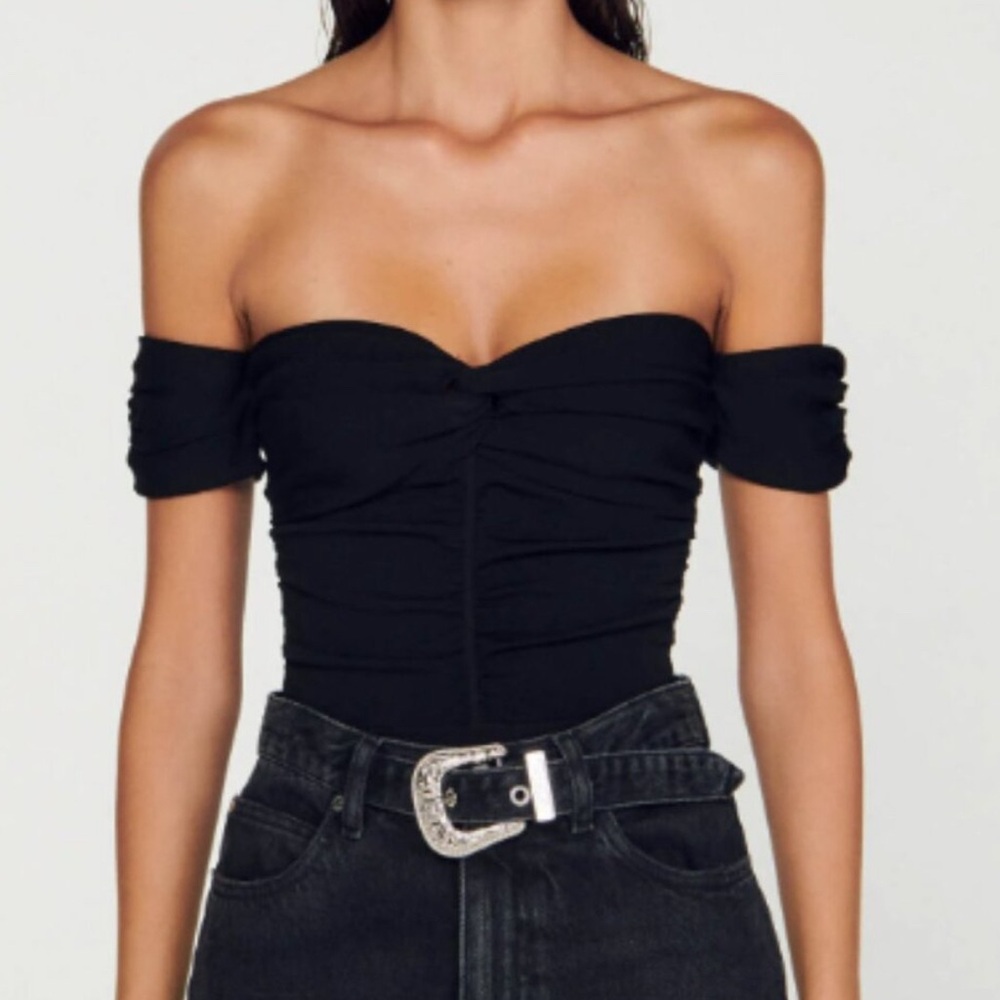 Sandro bodysuit Elegant Black Off-Shoulder Top, size 1
